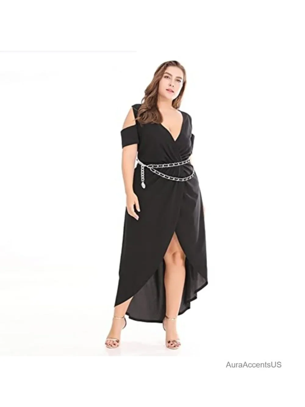 Layered Metal Waist Chain Leather Belt for Women